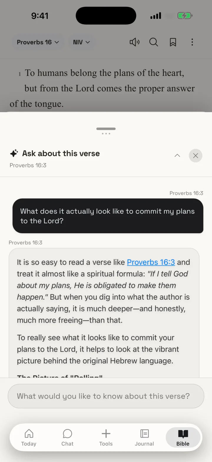Asking a question about a verse right inside the Bible reader