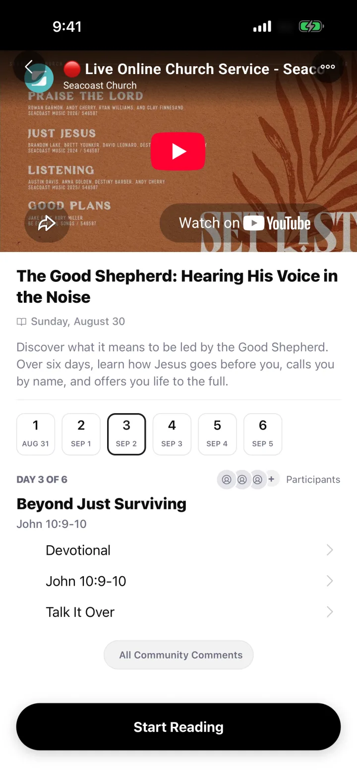 A church's six-day Echo devotional plan overview