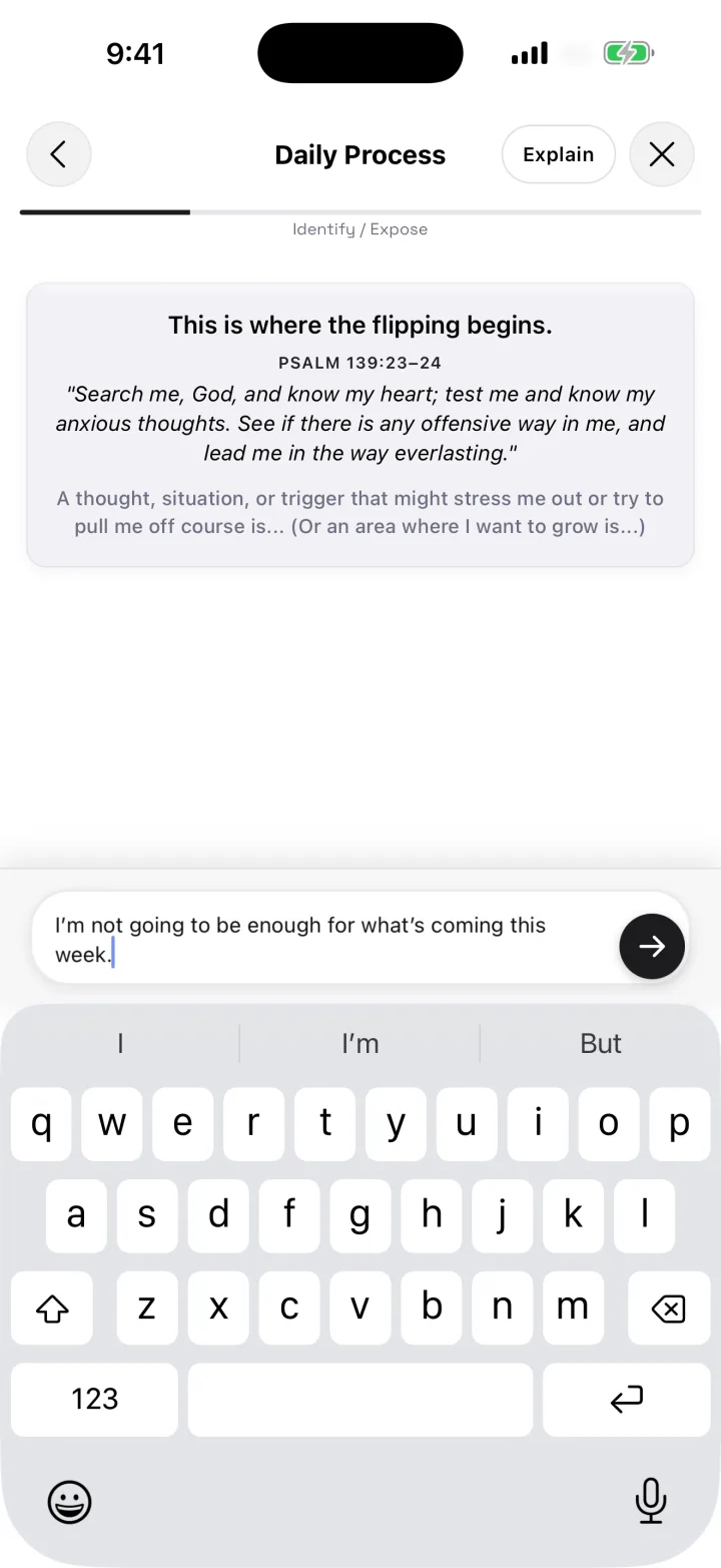 The Quick Flip screen, where you type the thought that is bothering you